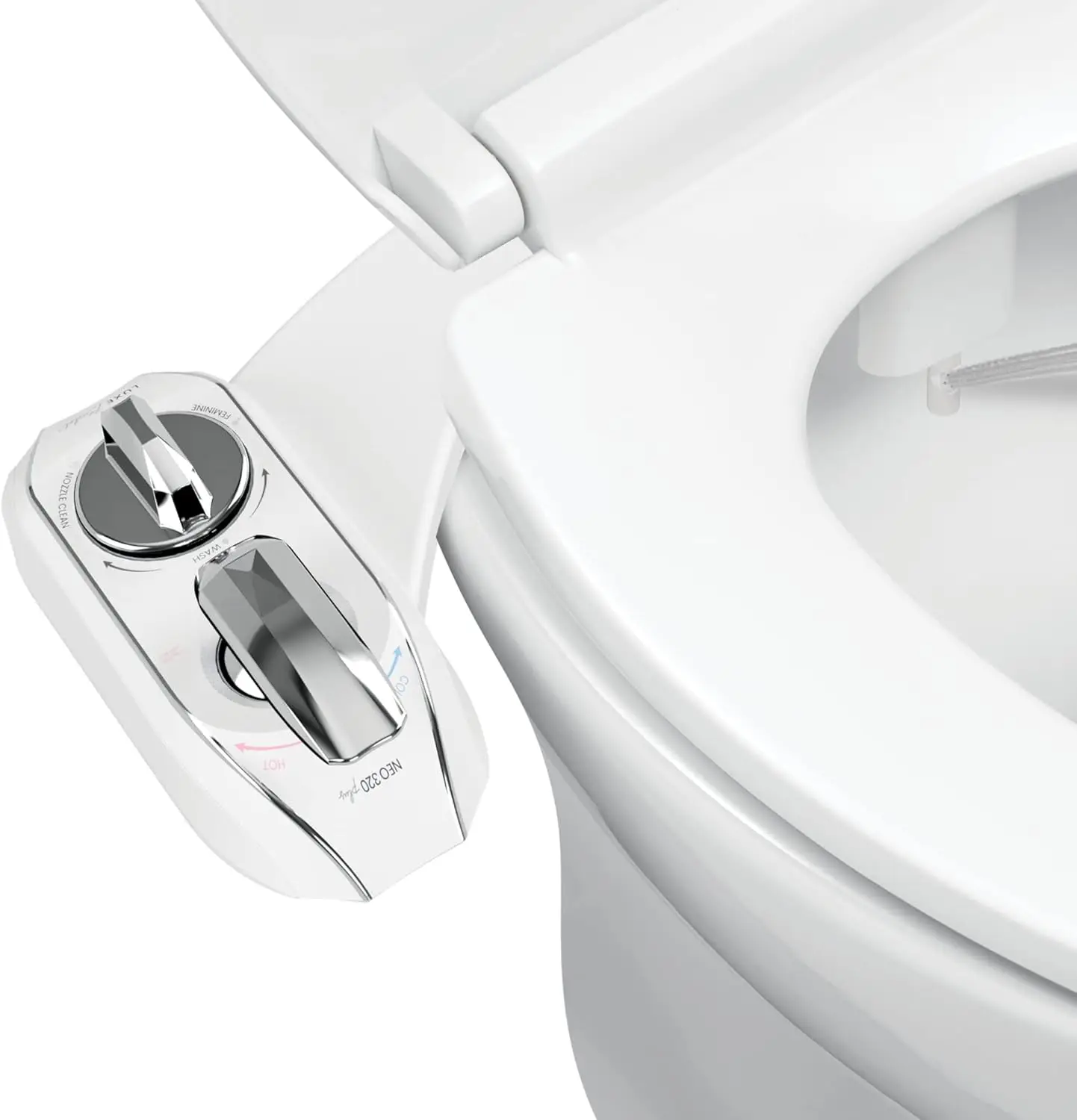 

NEO 320 Plus - Warm Water, Dual Nozzle, Non-Electric Bidet Attachment for Toilet Seat, Patented Slide-In Install, 360