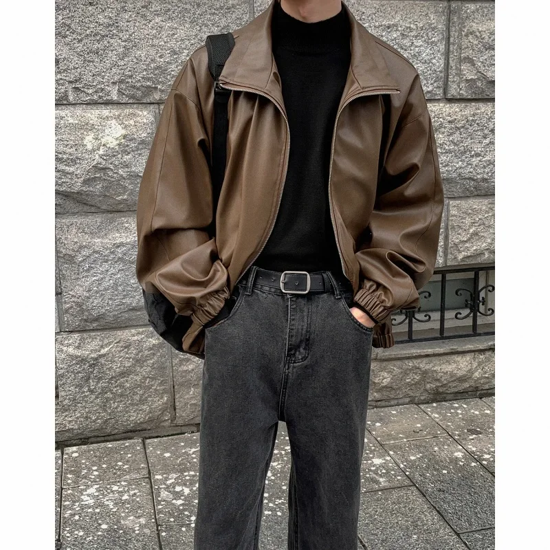 Oversize Leather Jacket  Autumn Loose Rascal Handsome Coat Men's American Retro Street Explosion Motorcycle Jackets