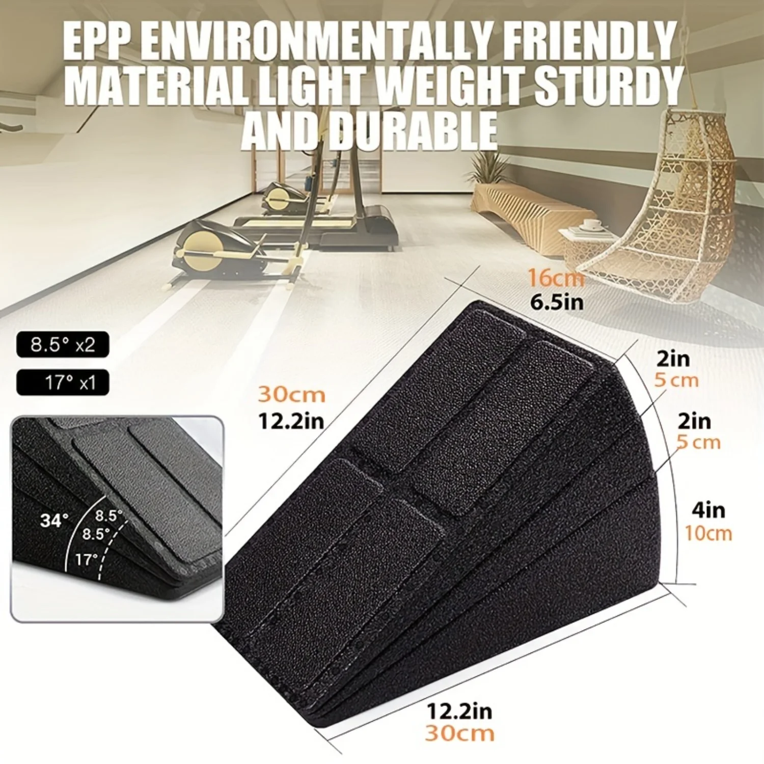 3 قطع من كتلة إسفين القرفصاء الفاخرة لتمدد العجل والقدم والأخيل والكاحل - مثالية للعلاج الطبيعي والتدريب