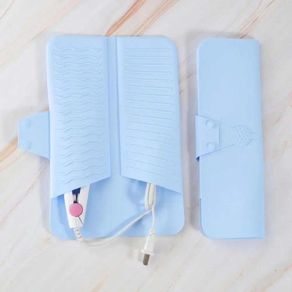 2 in 1 Hair Curler Storage Bag Folding Silicone Heat Resistant Mat Dustproof Portable Straightener Storage Pouch