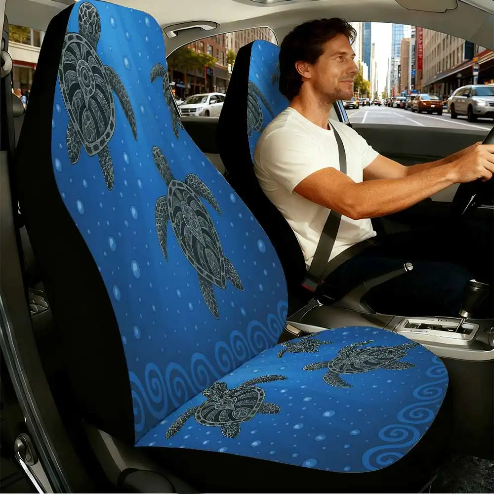 2pcs Sea Turtle Car Seat Covers | High Back Design, Polyester Material, Universal Fit For Cars, SUVs, And Trucks, Women'S Car Ac