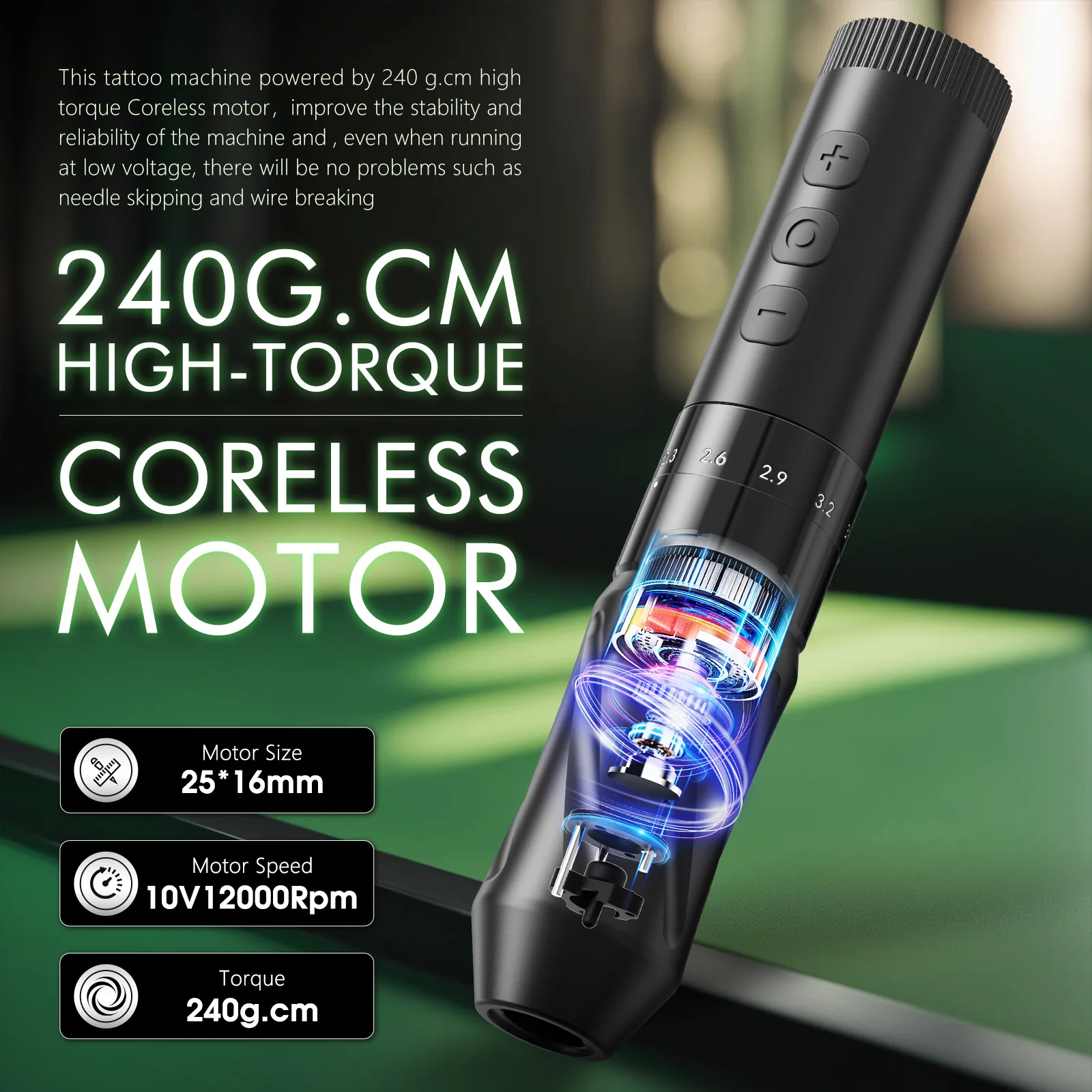 طقم الوشم T-rex طقم أقلام الوشم اللاسلكي الدوار مع 7 طول السكتة الدماغية القابل للتعديل 2.0-3.5 مللي متر 1600mA طقم مسدس الوشم #4