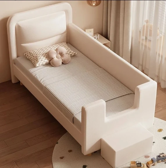 

Solid Wood Children's Splicing Bed Crib with Wide Guardrail Cartoon Splicing Bed Boy Girl Bed