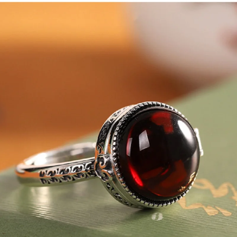 

Кольца из стерлингового серебра S925 для женщин и мужчин, новая модная коллекция, с узором «Вечный ротанг» и багряным янтарем, открывающиеся, оптовая продажа ювелирных изделий