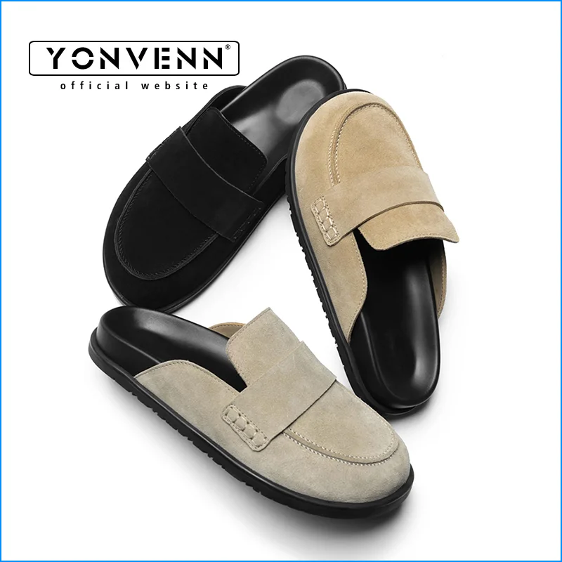 Cow suede leather slippers for men breathable and casual Birken shoes outdoor work commuting shoes