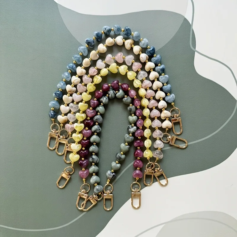 Fashion Colorful Creative Imitation Stone Heart-Shaped Phone Chain Gift Handmade Acrylic Beads Phone Pendant Bag Chain