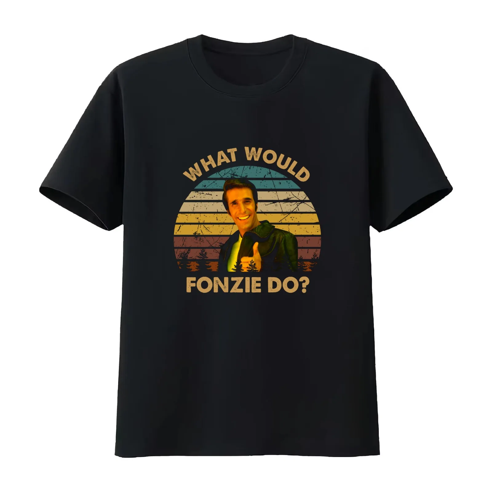 What would Fonzie character T-Shirt Summer Casual Cotton Tee Oversized Streetwear Tops Vintage Graphic Print 100% Cotton