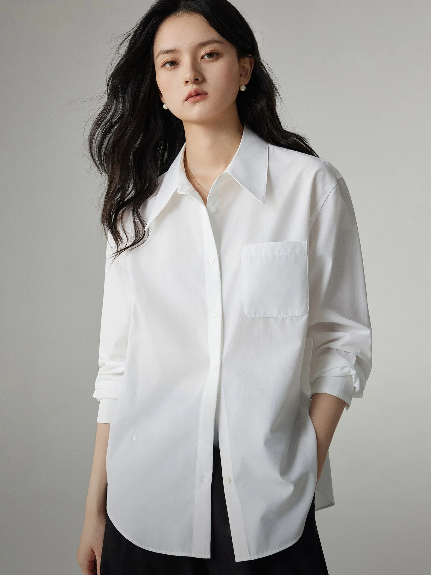 

Yakejia White Long Sve Busin irt for Women Commute Formal Interview Cotton Polyester Straight Cut Anti-Wrinkle Resistant