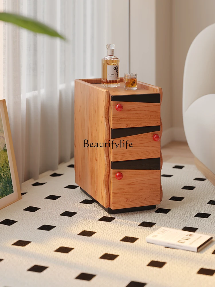 Super narrow bedside table bedroom small modern simple storage cabinet mini cherry wood solid wood