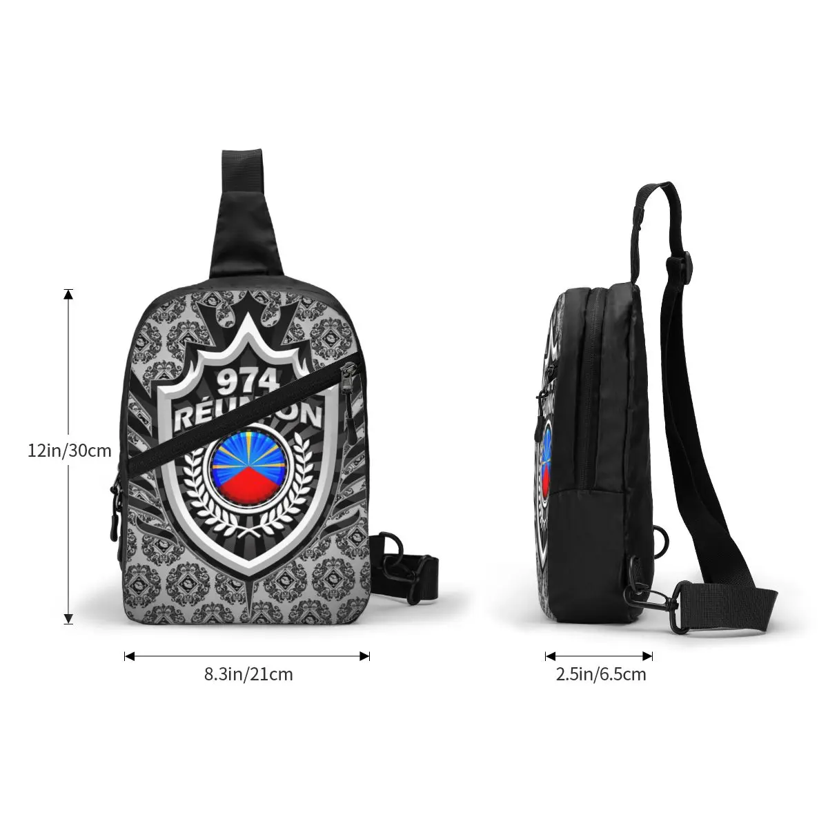 Personalized 974 Reunion Coat Of Arms Sling Bags for Men Cool Shoulder Crossbody Chest Backpack Cycling Camping Daypack