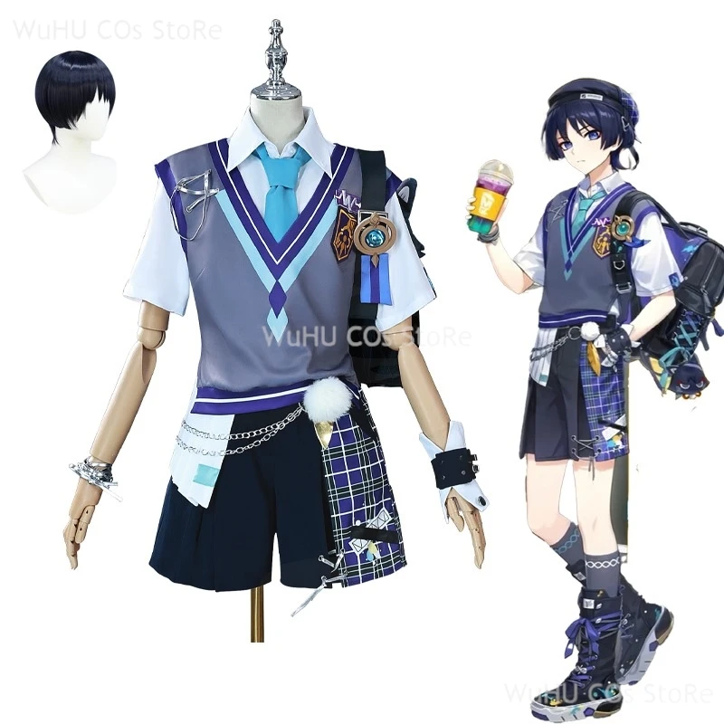 

Game Genshin Impact Wanderer Scaramouche Cosplay Korea Mega Coffee Costume Vest Wig Shoes Men Uniforms Party Halloween Roleplay