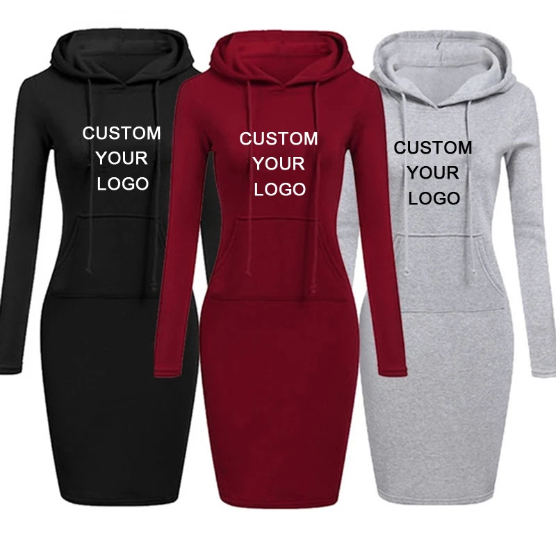 

Custom Logo Women Hoodies Sweatshirts Long Sleeve Dress Vestidos Woman Clothing Hooded Drawstring Pocket Pullover Print Dresses