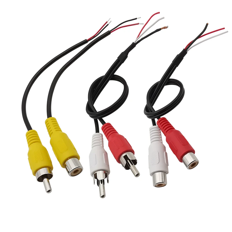 2Pcs RCA Male Plug/Female Socket Audio Cable Extension Wire Connector Adapter RCA Audio Video Cord Pigtail Welding DIY Connector