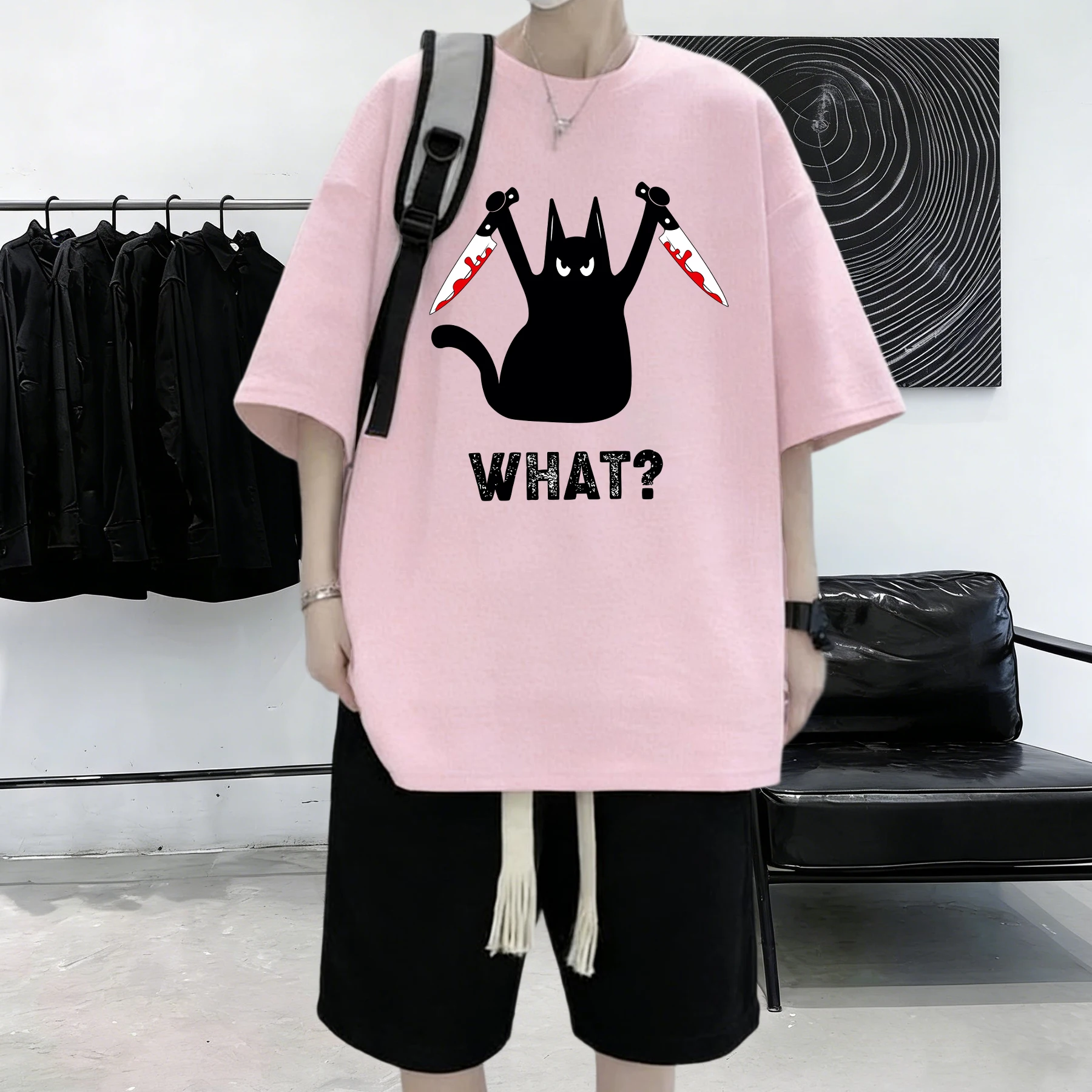 Creative After Work Rocket Cat Prints Men All-Match Casual Short Sleeve Cotton Summer T Shirts Hip Hop Crewneck Streetwear