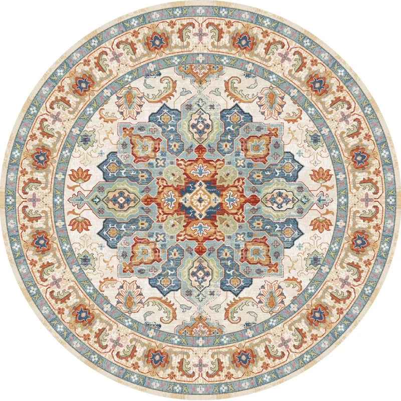 VIKAMA Retro Persian Circular Carpet Oriental Medal Anti slip Washable Carpet Living Room Bedroom Carpet Home Decoration