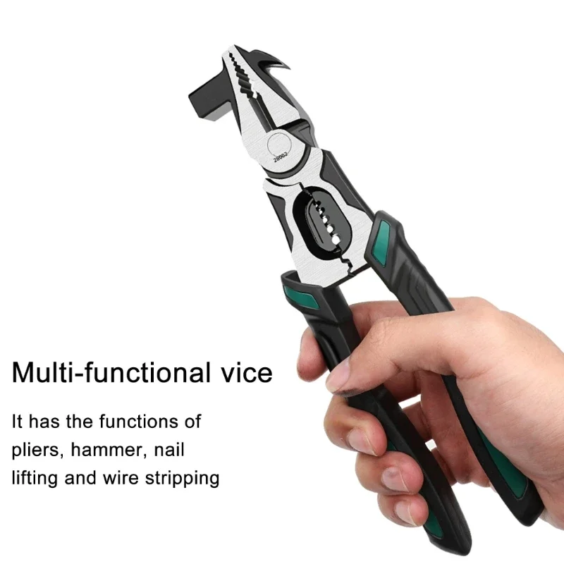 Multifunctional Vice Long Nose Pliers with Hammer Nail Lifting Wire Stripping Cutter Heavy Duty Electrician Pliers for Crimping