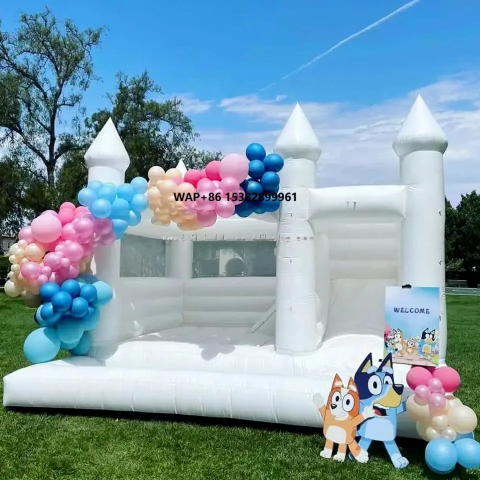 

New Large Inflatable Bouncer House Commercial With Ball Pit and Slide Jumping White Bouncy Castle for Wedding Birthdays Party