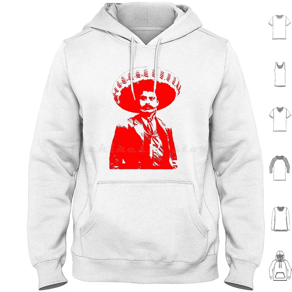 Emiliano Zapata-Unichrome Sudaderas con capucha rojas Manga larga Emiliano Zapata Revoluzzer Revolución México Mexiko Morelos Zapatista