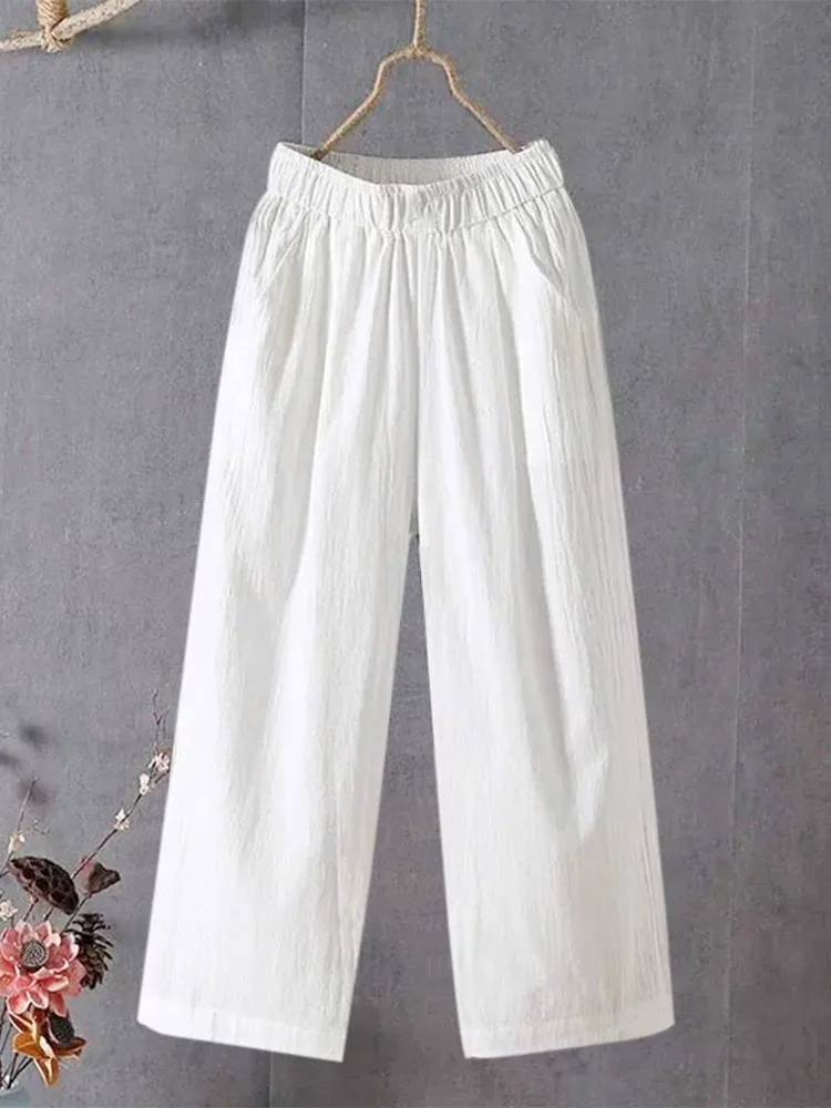 ZANZEA Fashion Straight Trousers Women Long Pants 2024 Spring Korean Style Pantalons Casual Solid Color Elastic Waist Bottoms