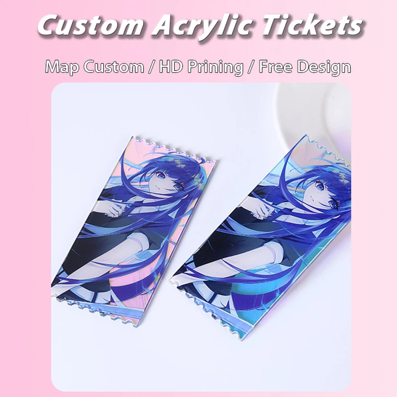 Custom Acrylic Quicksand aiTickets Anime Card Anime Comic Con Accessory Double Side Painting Pendant Holographic Keychain Ring