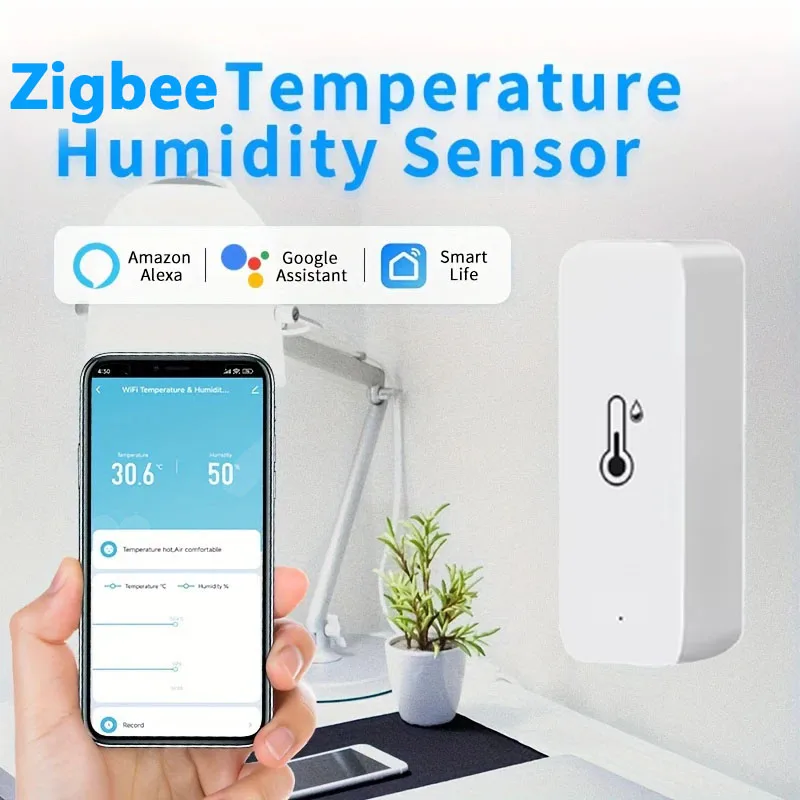 دعم جهاز Tuya Zigbee مستشعر درجة الحرارة والرطوبة المنزلي الذكي المتوافق مع Google Home Alexa للمراقبة البيئية #1