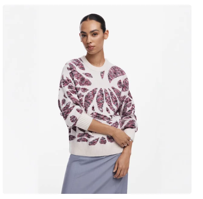 طلب التجارة الخارجية الأصلي: سترة نسائية محبوكة من قماش الجاكار الإسباني برقبة دائرية فضفاضة غير رسمية للخريف والشتاء