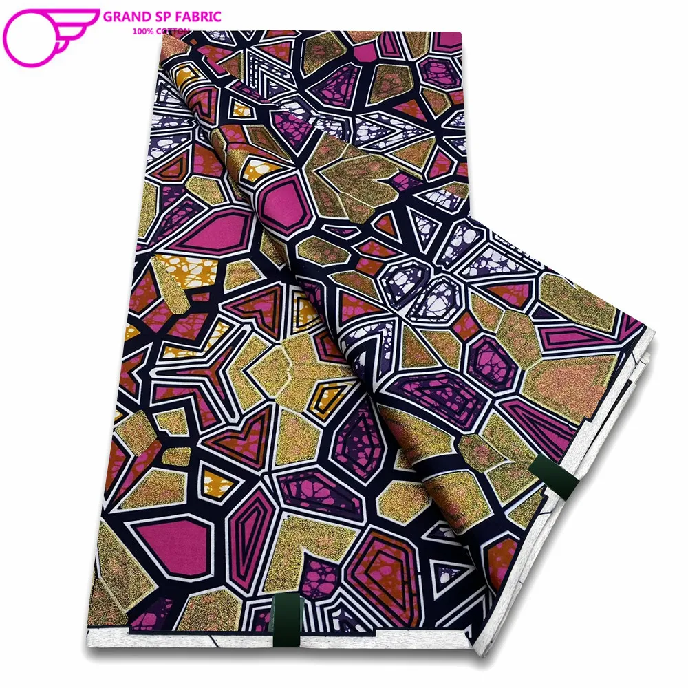 Grand Super Fabric 100% Cotton African Wax Fabric High Quality Wax Print Ankara Fabric For Sewing 6yards Women Fabric FF-1-6