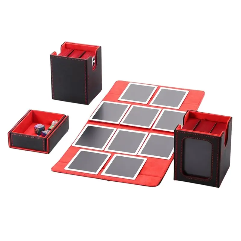 ABXE-Card Deck Box Magnetic Card Storage Box Top Side-Loading Deck Case Game Cards Box Red+Black