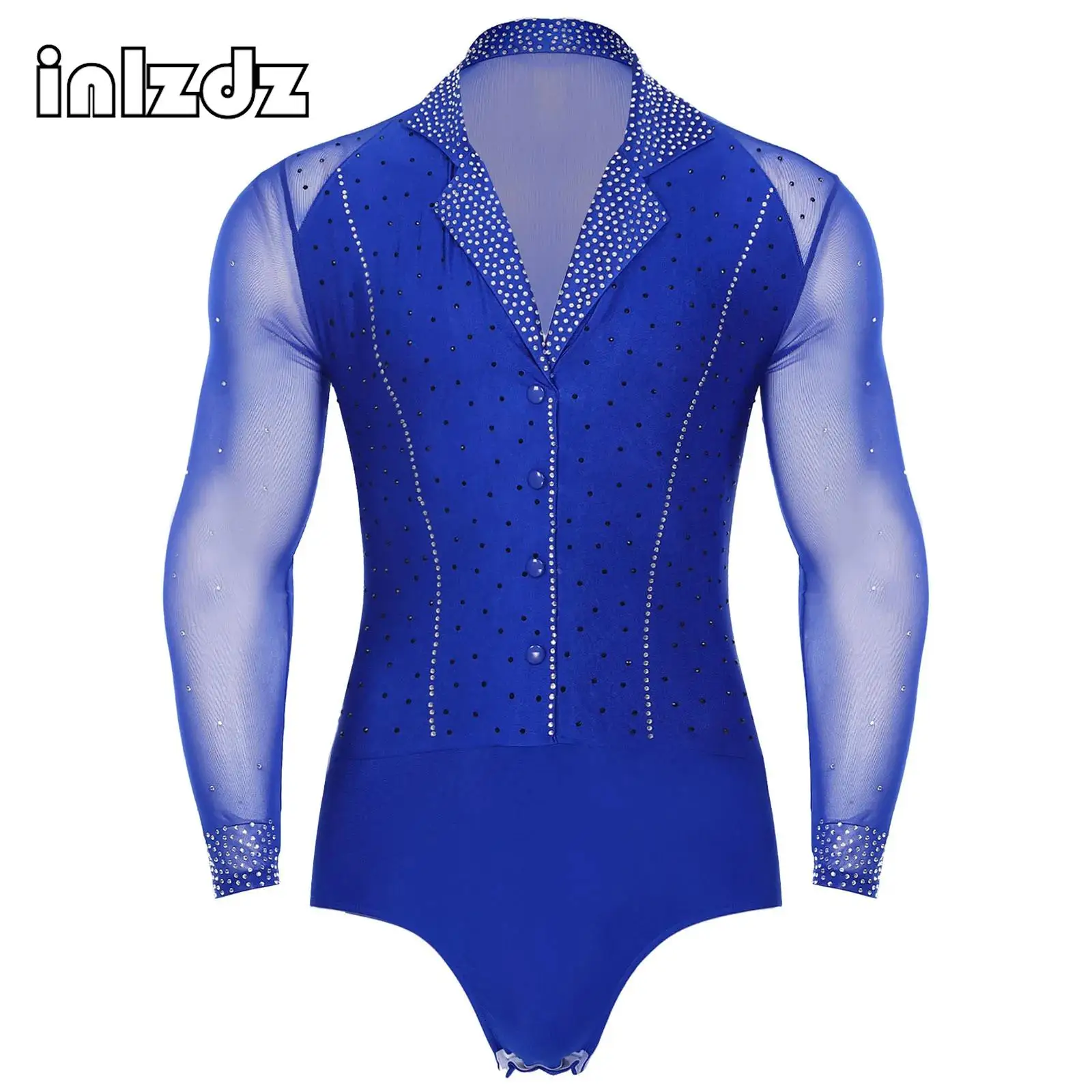 

Mens Latin Rumba Tango Chacha Dance Shirt Gymnastics Leotard Bodysuit Rhinestones Ballroom Dancewear Shirt Top Ballroom Outfit