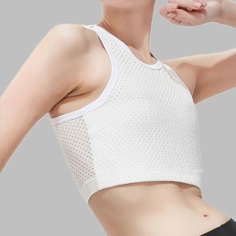 New Sports Tank Tops Mesh Breathable Shaper Summer Camisole Vest Sportwear Crop Top Flat Breast Corset Stretch Body Shaping Bra