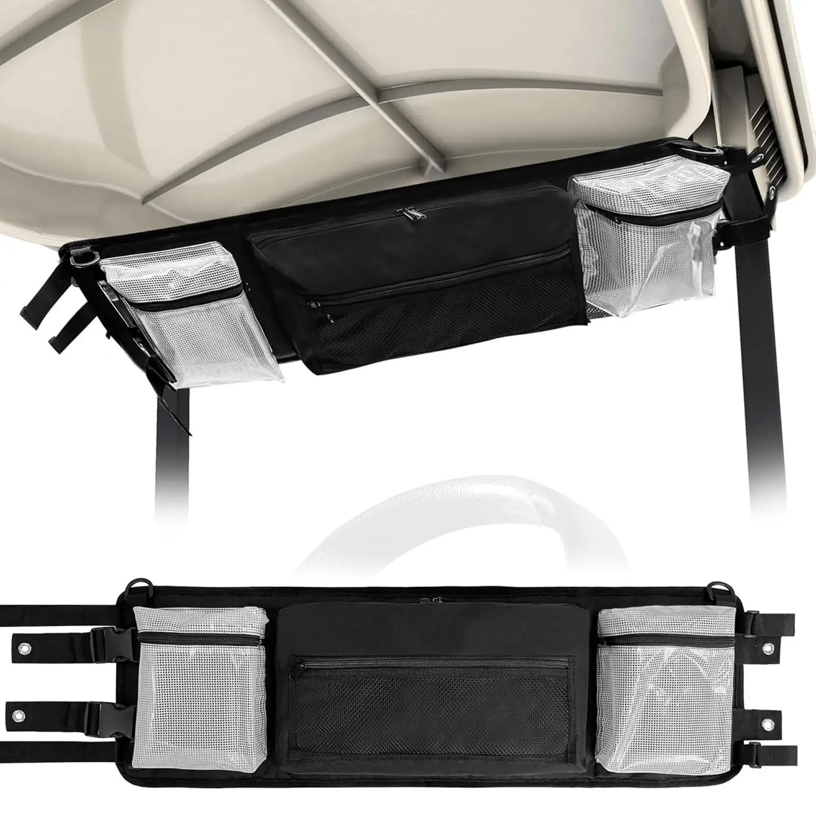

Golf Cart Ceiling Storage Bag Oxford Cloth Black Golf Cart Front Storage Bag