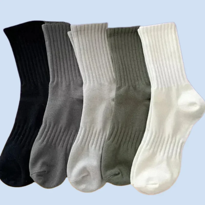 5/10 Pairs Solid Color Long Middle Tube High Quality Men's Women's Socks Fashion Black White Male Breathable Men Sports Socks