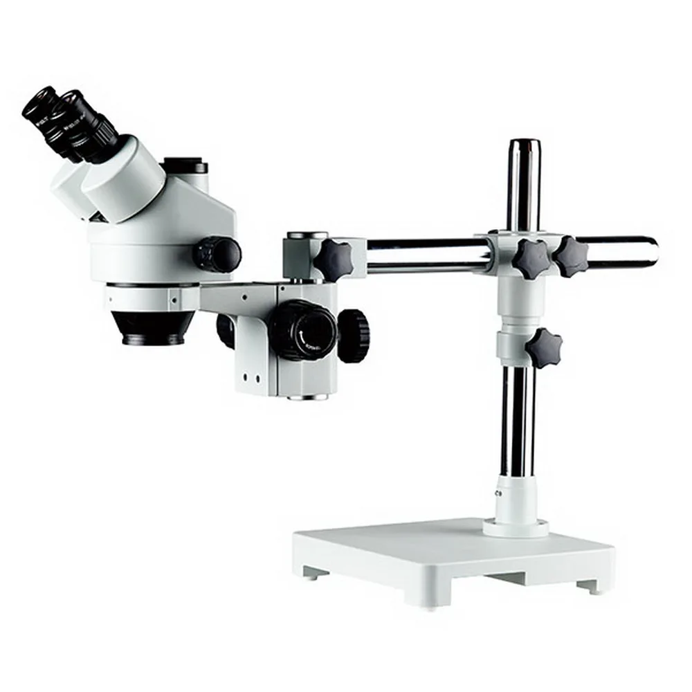 Factory Supply 7X-45X Boom Stand Parfocal Trinocular Optical Zoom Stereo Microscope