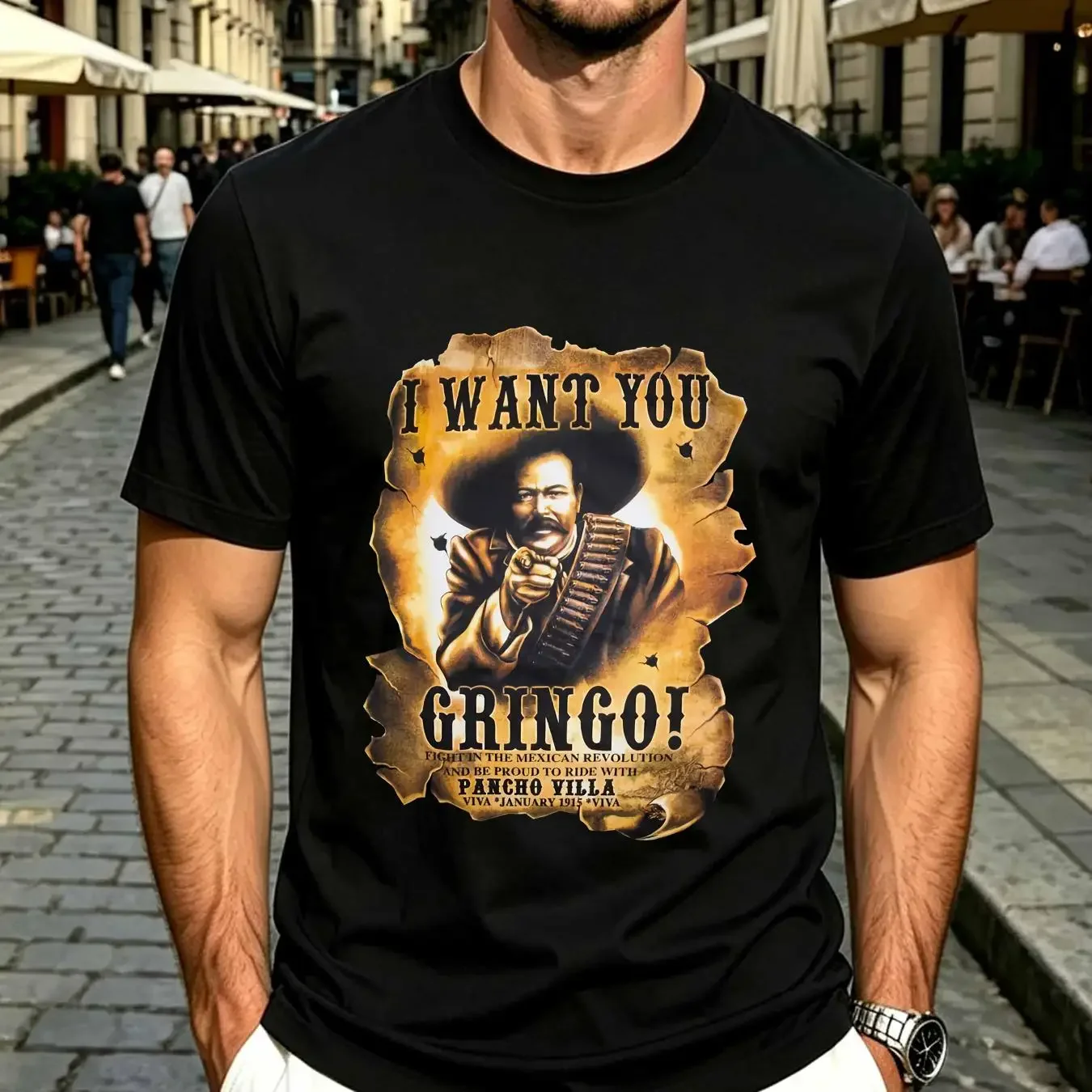washed T Shirt I Want You Gringo Pancho Villa Mexican Men's Sizes Uni Sex Style FREE USA Shipping MxTs101 long or short sleeves