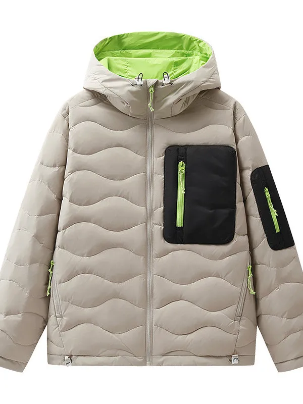 

Men's Winter Thiened Outdoor Hooded down Jaet Faionable Warm Sli Student Workwear Coat Trendy Polyester Fabric