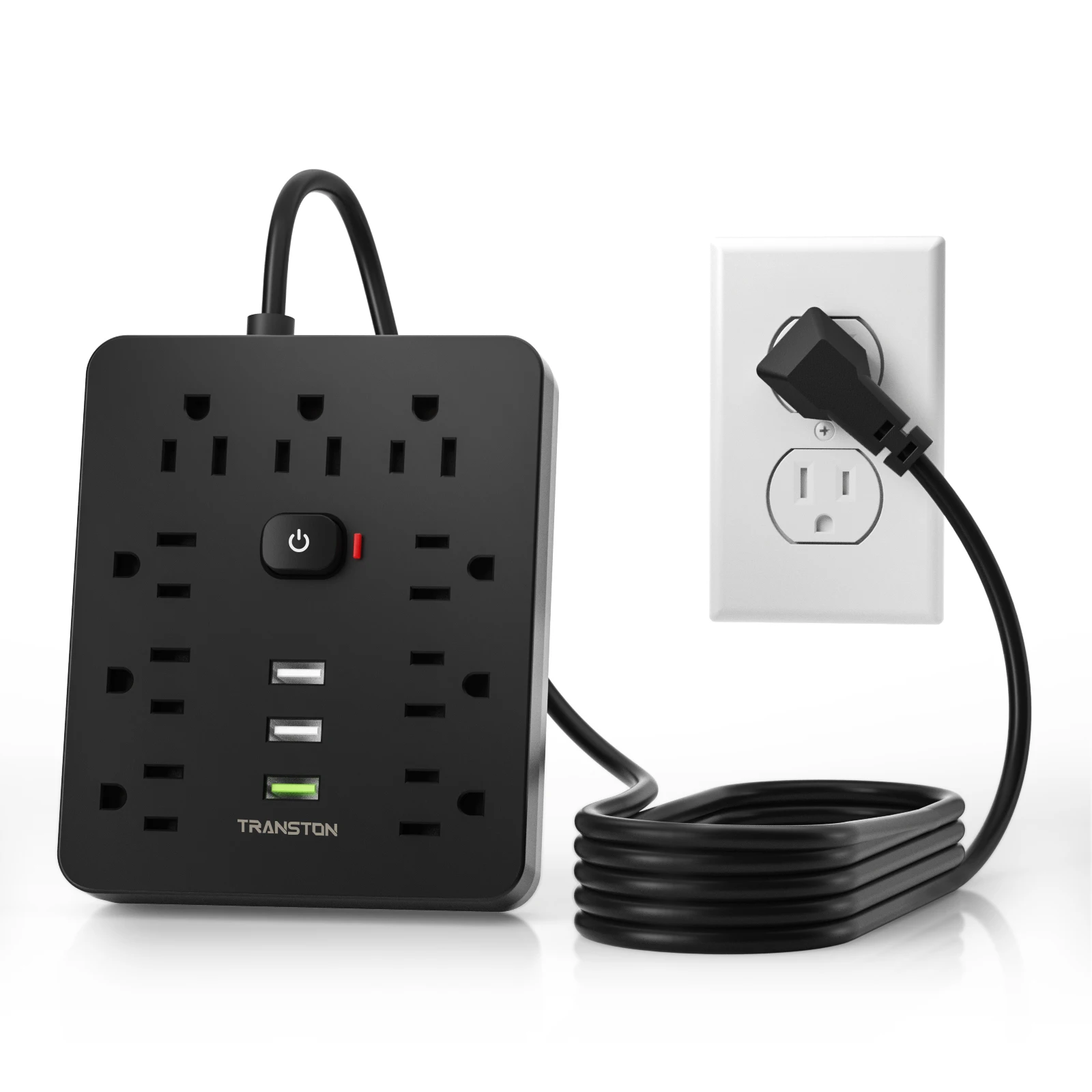 Power Outlet with Surge Protector, 9 sockets 3 USB Ports, 5ft Extension Cord, Quick Charge, For Home and Office,Black