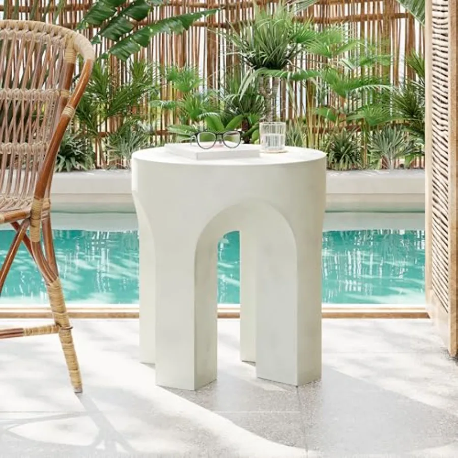 

Ottilie Outdoor Side Table Lightweight Concrete Garden Stool with Four Legs Shaped Decorative Accent Table Patio End Table for
