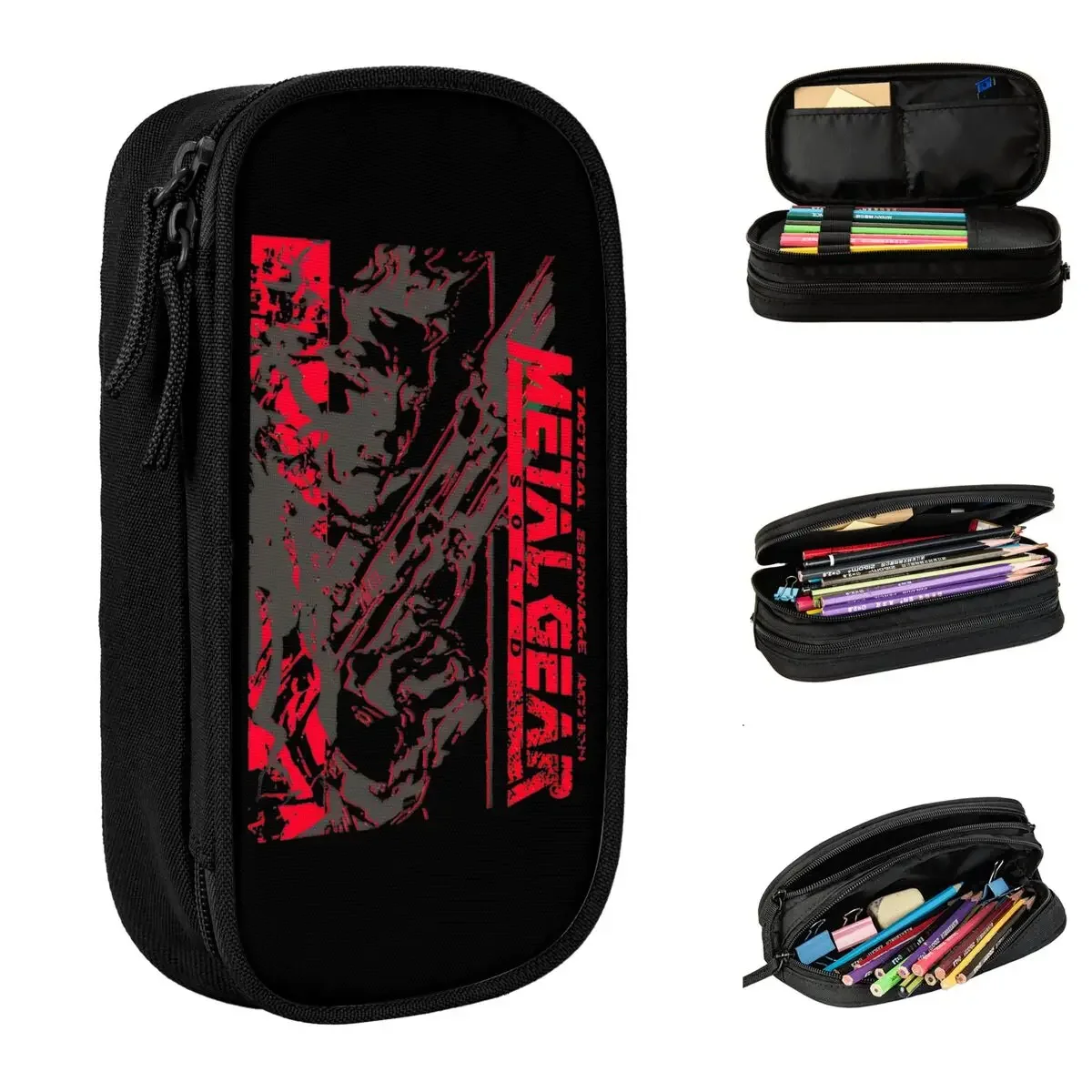 Gear Solid Pencil Case com Zipper para meninas e meninos, grande saco de armazenamento, MGS Pen Bag, lápis de escritório, moda