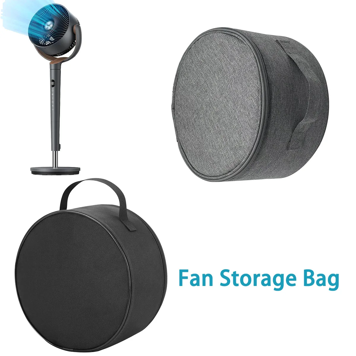 Telescopic Fan Storage Bag Folding Fan Storage Bag Shockproof Round Cosmetic Case with Handle Zipper Waterproof Fan Hand Bag