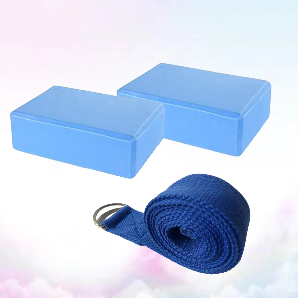Yoga Blocks and Strap Set High Density Eva Foam Yoga Brick with Non Stretch Cotton Twill Strap for Home Studio Practice