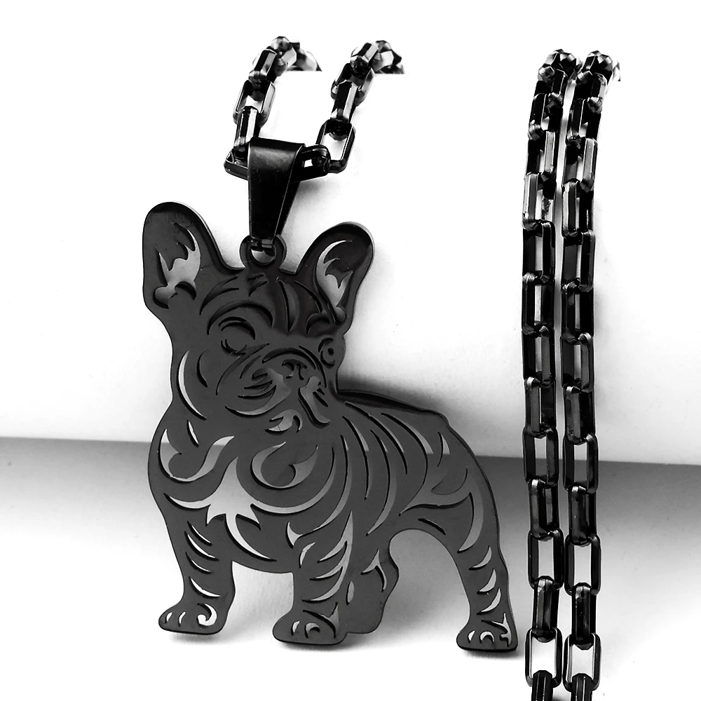 Goofy Frenchie ‌French Bulldog Chain Women Stainless Steel Silver Color Pet Puppy Pug Couch Potato Necklace Jewelry Dog collar