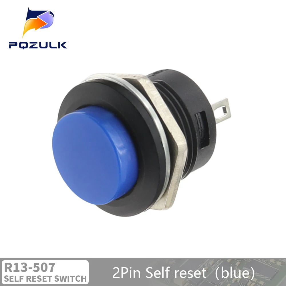 6PCS Momentary Push Button Switch 16mm Momentary 6A/125VAC 3A/250VAC Runde Schalter R13-507 SCHWARZ ROT GRÜN WEIß BLAU GELB