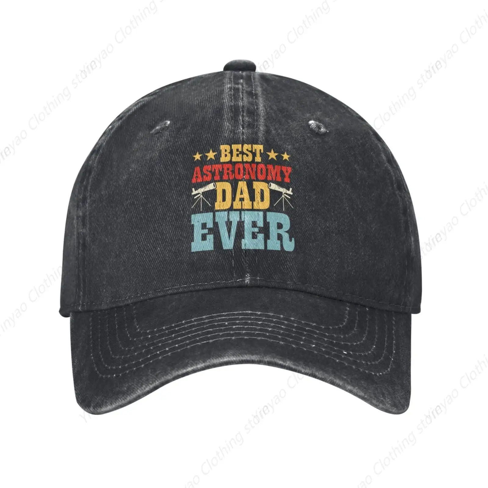 The Best Astronomical Dad Pattern Telescope Baseball Cap Ever, Dad Hat Retro Adjustable Washable Denim Hat