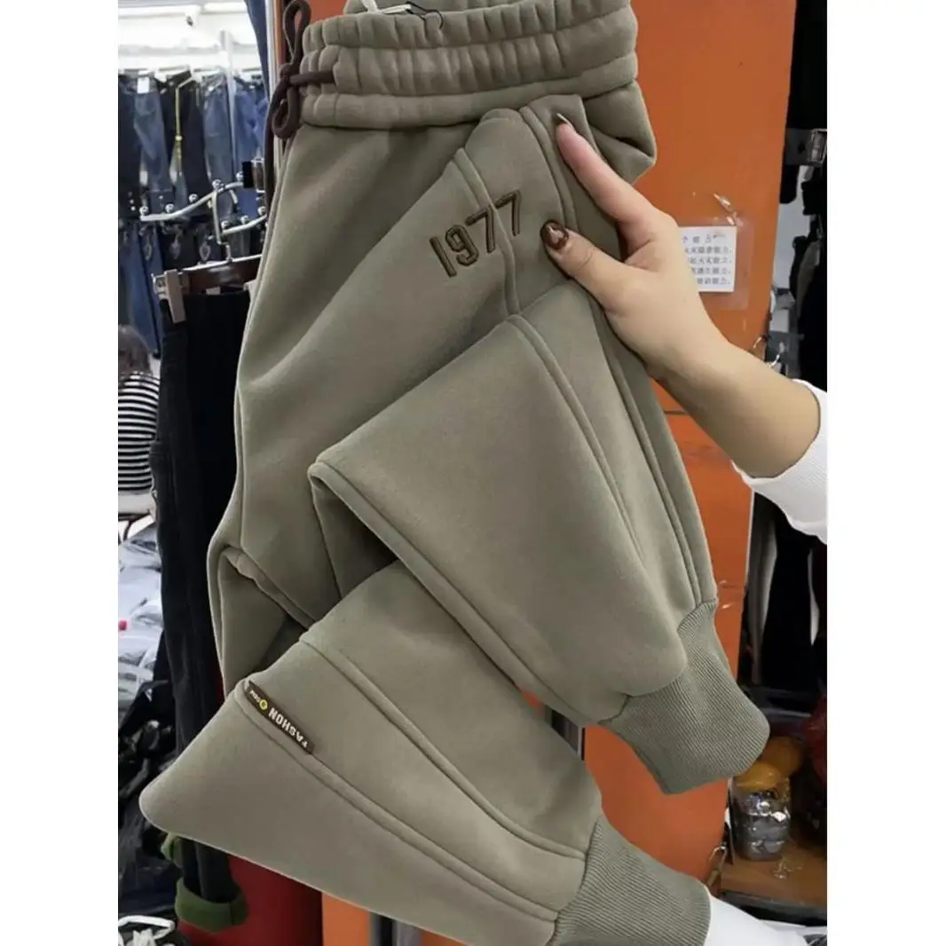 Men's Autumn Winter plus Size Fce Lined Thiened Casual Pants Dstring Harlan Nine Point Lantern Pants Loose Fit Trousers