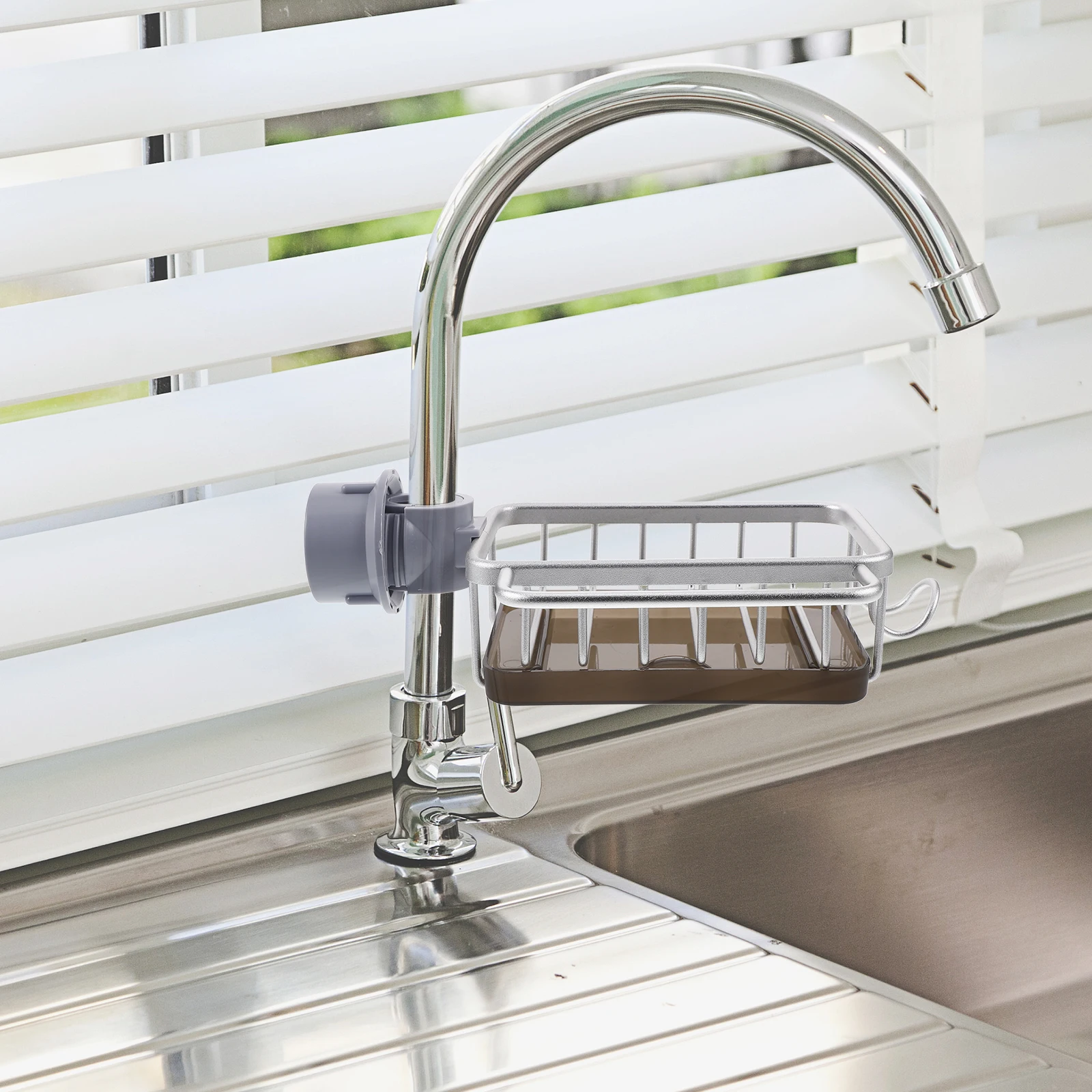 

Stainless Steel Organizer Rack Over Faucet Sponge Holder Adjustable Kitchen Sink Accessories Water Draining Tray Dish Drying