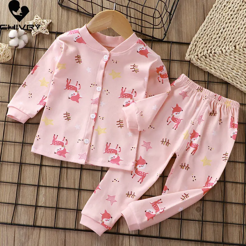 Neue Kinder Jungen Mädchen Pyjamas Cartoon Langarm Cardigan T-Shirt Tops mit Hosen Kleinkind Baby Herbst Schlaf kleidung Sets