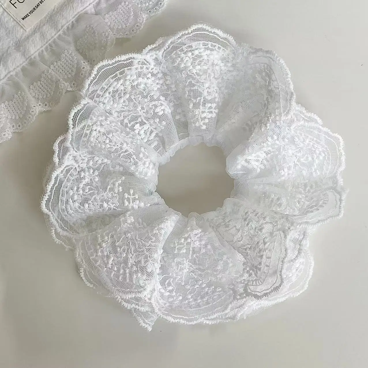 1PC エレガントなレースのシュシュセット、ブラック/ホワイト/ピンクのヘアゴム、女性と女の子のためのロマンチックなヘアアクセサリー