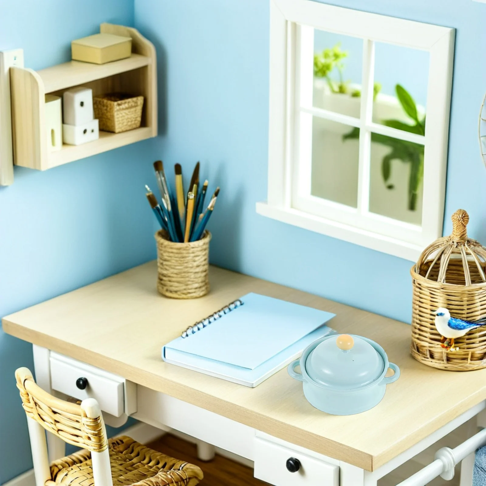 3개 세트 미니 주방 액세서리 리얼리틱 미니 수프 냄비 뚜껑 포함 미니 주방 디스플레이 공예 향상된 역할 놀이 경험