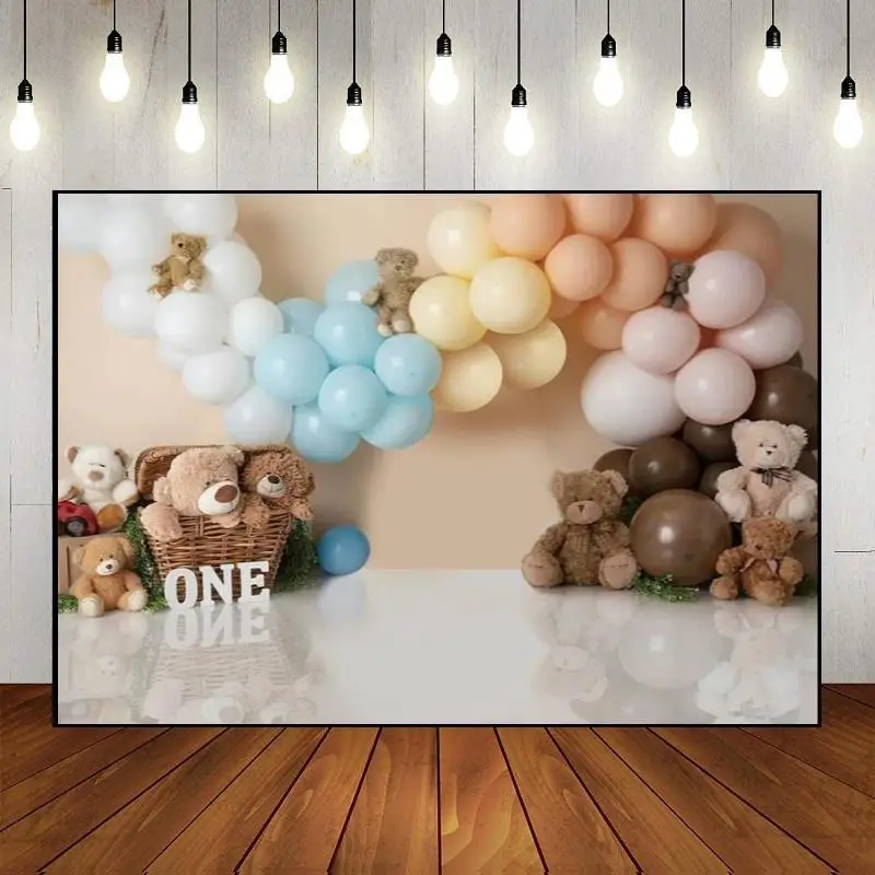 

Custom Party Backdrop Wall Ice Cream Photography Baby Shower Happy 1th Birthday Banner Background Boy Girl Balloon Decoration