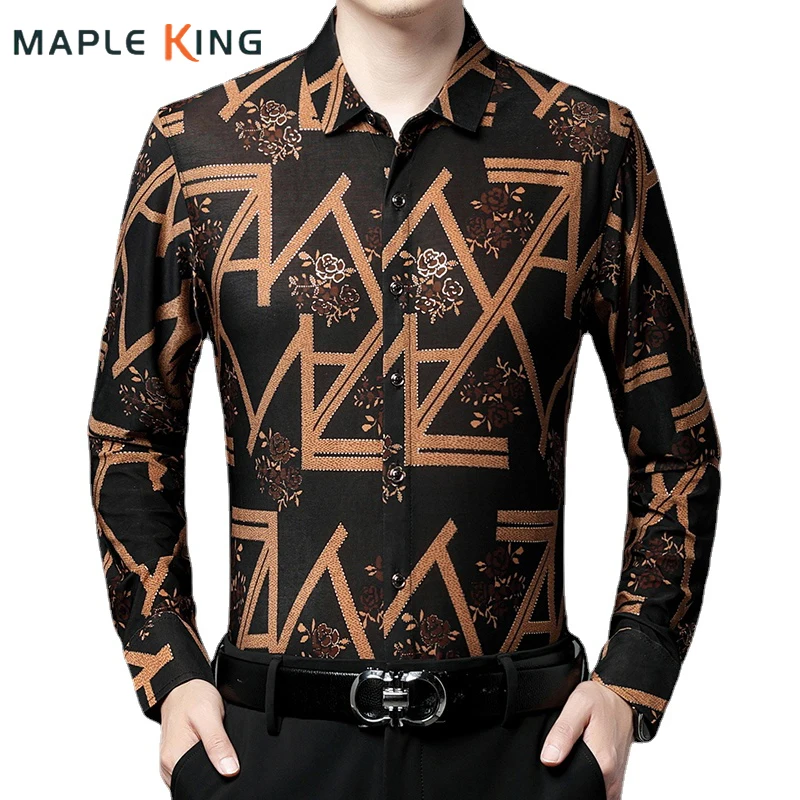 

Luxury Floral Shirts Mens Spring Clothes 2024 Korean Style Designer Top Print Long Sleeve Social Festival Hombre Men Dress Shirt